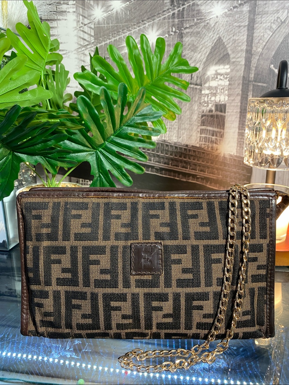 Authentic Fendi Zucca Brown Canvas Clutch Bag